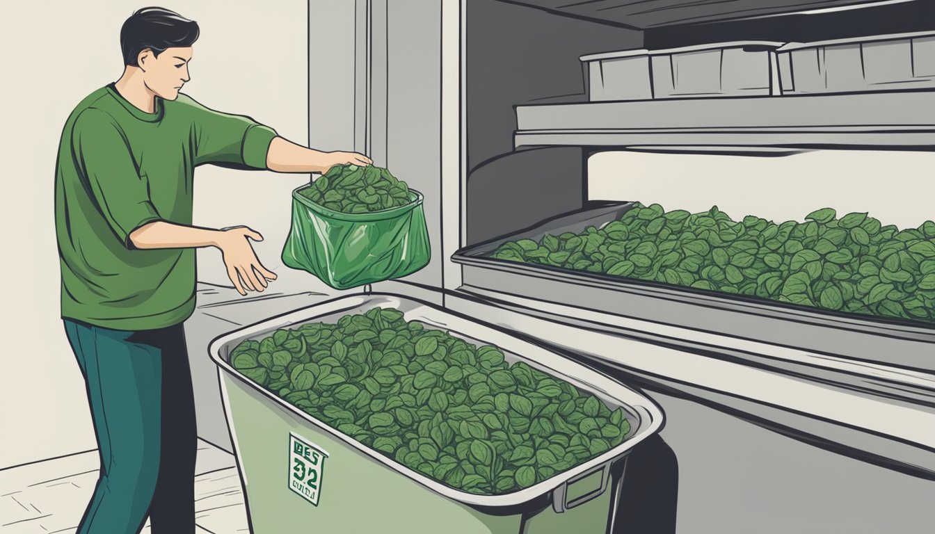 Can You Eat Expired Spinach? Risks & Safety Tips Revealed A person tossing expired spinach into the trash, with a clear "best by" date on the packaging