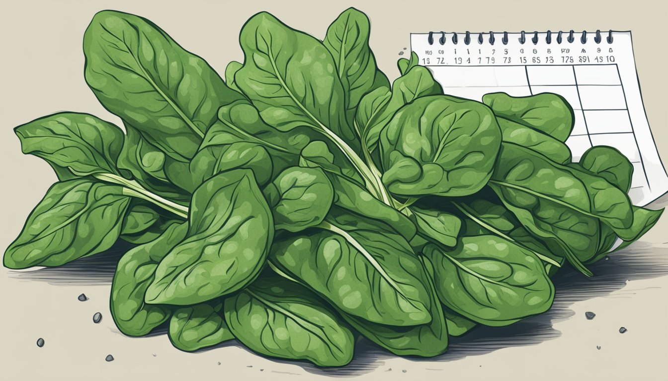 Can You Eat Expired Spinach? Risks & Safety Tips Revealed A bunch of spinach with wilted leaves and a slimy texture, next to a calendar showing the expiration date